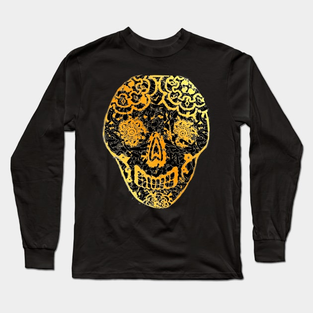 Gold Tiled Sugar Skulls Long Sleeve T-Shirt by RoxanneG